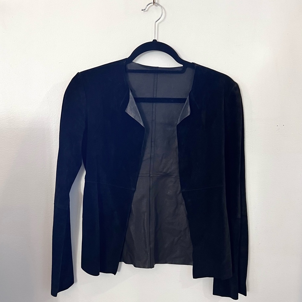 Black Suede Leather Raw Hem Vintage Guess Collection Jacket